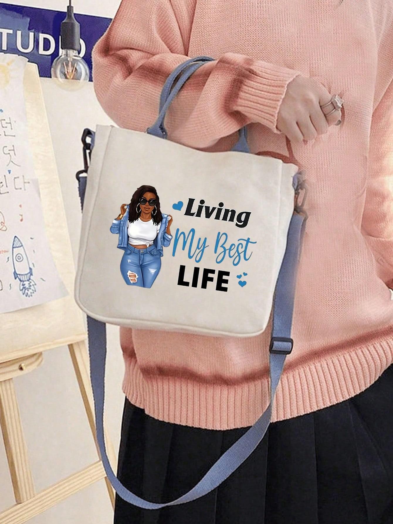 Blue Canvas Crossbody Bag, Personalized Handbag, Casual Shoulder Bag, Large Capacity, Foldable, Ideal for Travel, Gifts