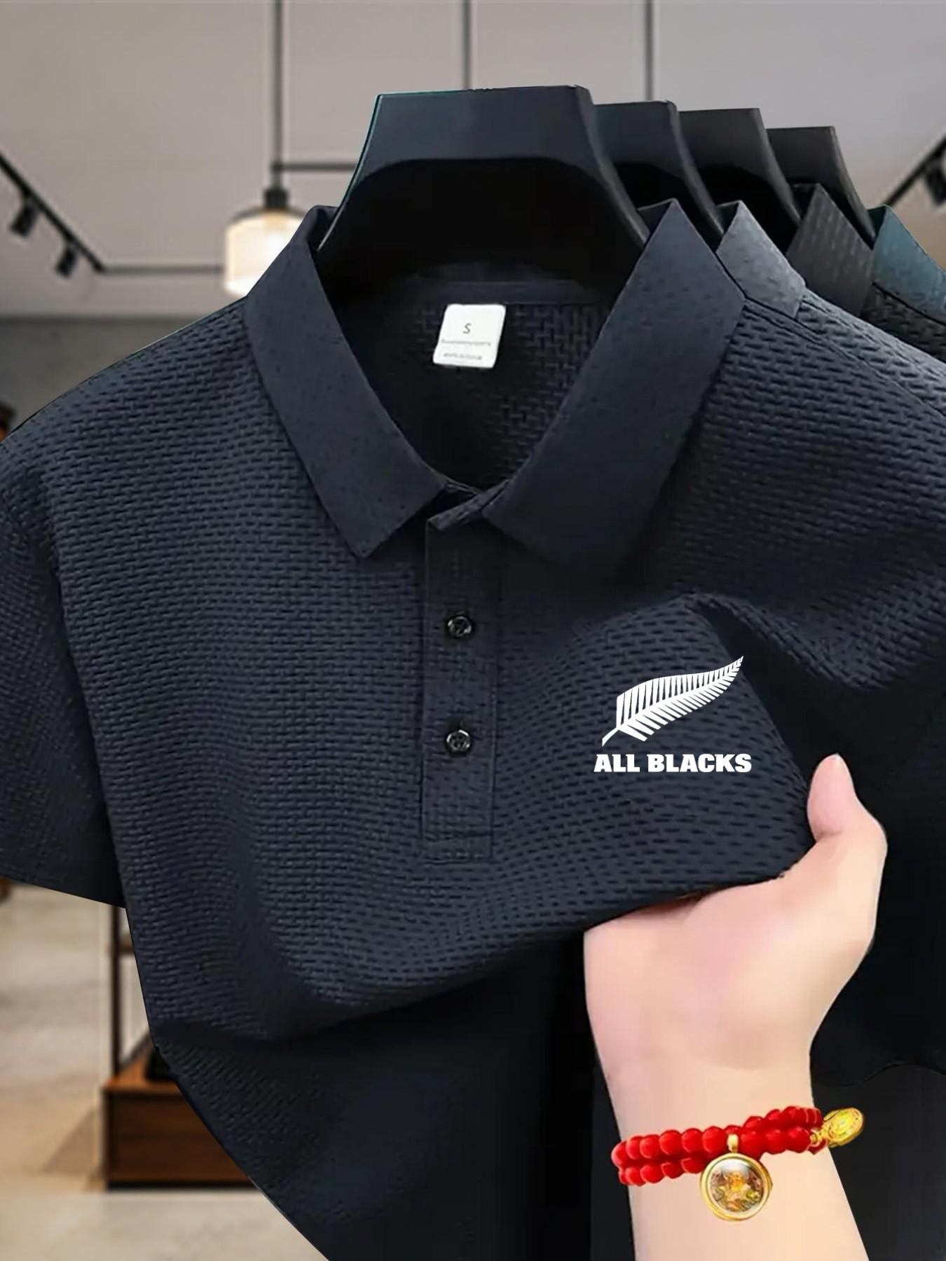 Men's Outdoor Sport Quick-Dry Short Sleeve Polo Shirt, Golf Business Casual Collar, Stretch Breathable Comfort, Rugby Print, Ideal Gift