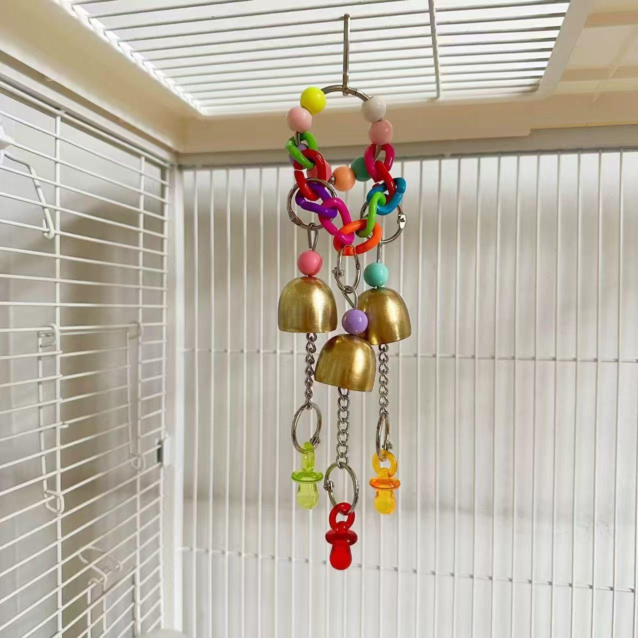 Parrot Biting Toy, Colorful Bell Toy, Suitable for Medium-Sized Parrots, Interactive Grinding Beak Toy, Bird Cage Decoration