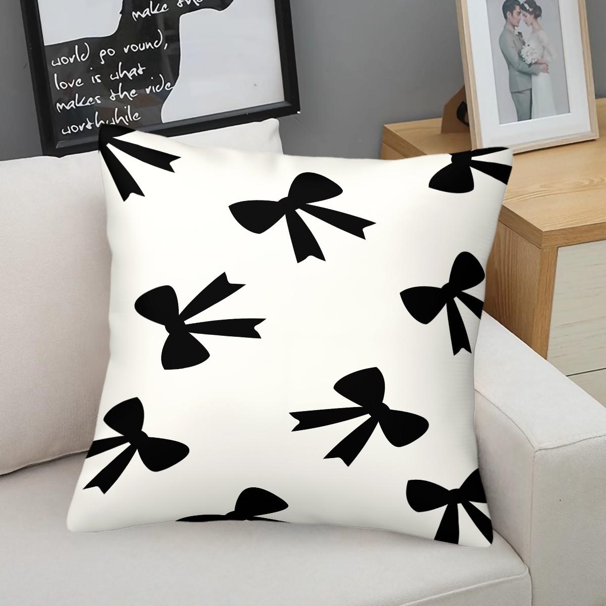 Cute Bow Print Throw Pillow, Heart Checkerboard Decorative Sofa Cushion, Exquisite Gift for Girls & Women, with Pillow Insert
