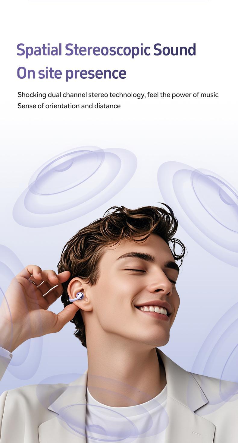 ZIHNIC S26 Clip-on Earbuds,Open Ear Earbuds Wireless Bluetooth 5.4, Lightweight Open Ear Headphones with C-Shaped Bridge,Slim Hook,50H Battery,Waterproof,for Glasses Wearers and Workouts