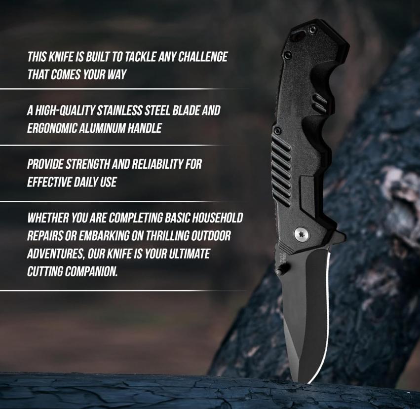 Compact Tactical Folder: Stainless Steel Razor Knife with Lockback Safety | EDC Outdoor Multitool for Survival & Camping | Premium Cool Gadget Collection Piece