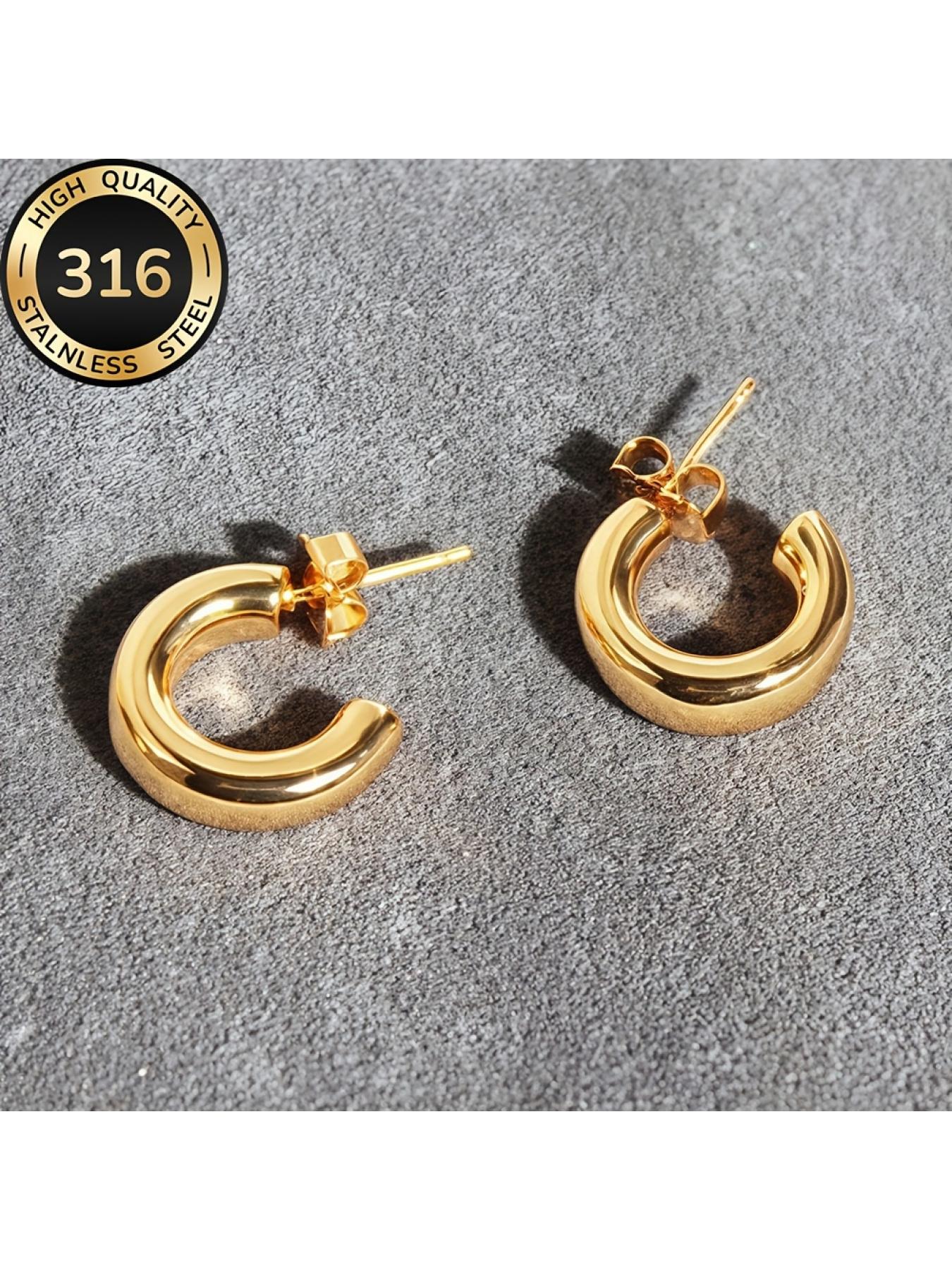 Hypoallergenic 316 Stainless Steel C-Hoop Earrings, 18K Gold Plated, Fade-Resistant, Comfortable & Versatile Minimalist Fashion Jewelry for Women, Perfect for Daily Wear & Parties, An Exquisite Gift for Her
