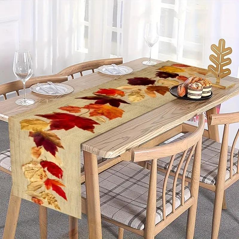 5/7 Piece Rectangular Table Runner Set + Placemats, Vibrant Maple Leaf Design, Ideal for Seasonal Celebrations, Indoor Outdoor Dining Decor
