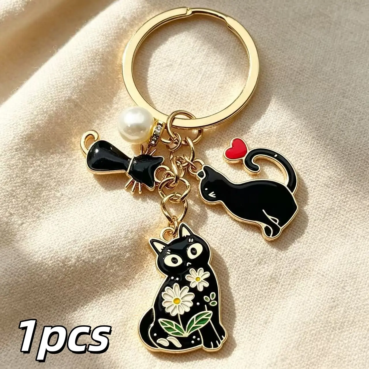 1 piece black cat keychain pendant, elegant style, a lucky accessory suitable for both men and women, suitable as a small gift, Valentine's Day gift, holiday gift and graduation anniversary present.