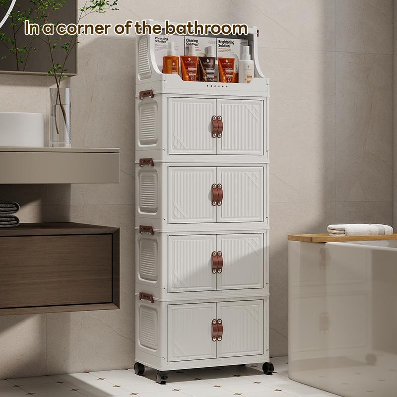 Foldable Storage Cabinet 36cm*25cm/46cm*28cm, Durable Plastic Organizer with Wheels, Easy Assembly, Ideal for Home & Gifts