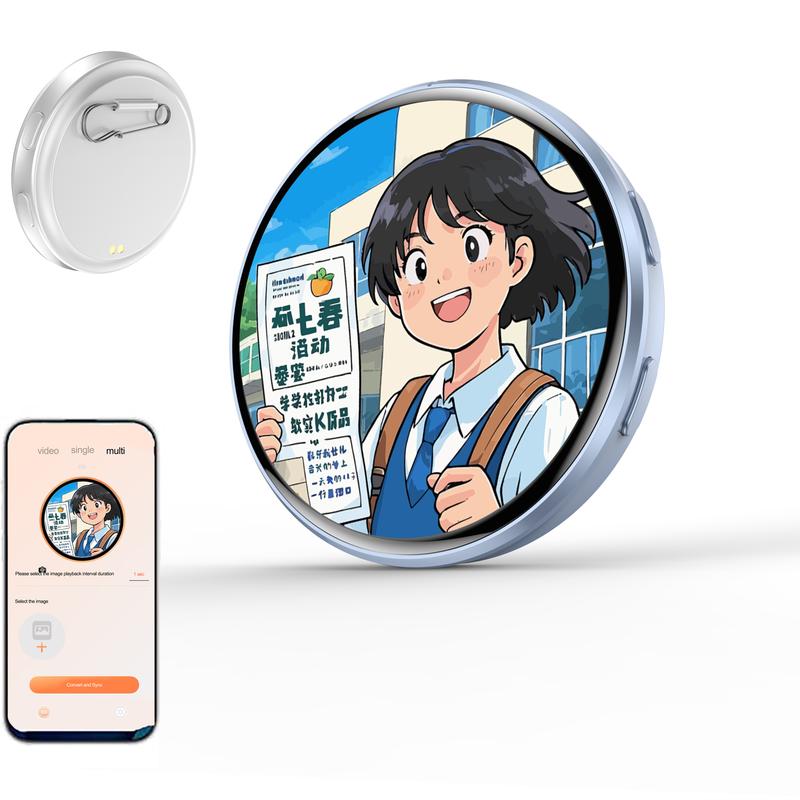 Electronic Anime Pin with HD Touchscreen, Digital Photo Pixel Display, Custom Kawaii Badge, Christmas Gift, Unique Collectible, Pin Included