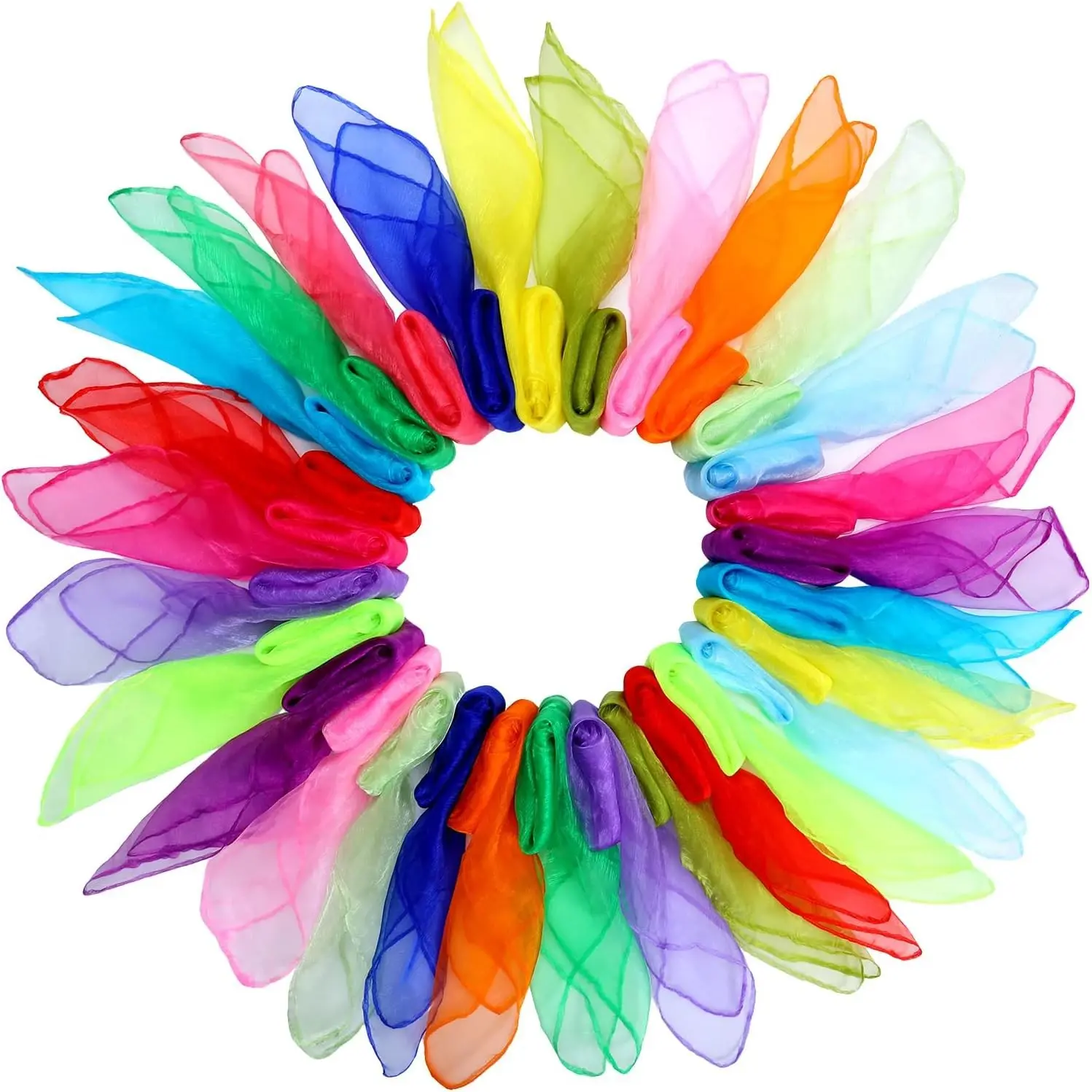 30 Pack 24 Inch Square Dance Scarves in 15 Colors, Silky Music Movement Scarves for Kids, Juggling Scarves for Rhythm Activities and Stage Magic Trick Props(Gift)