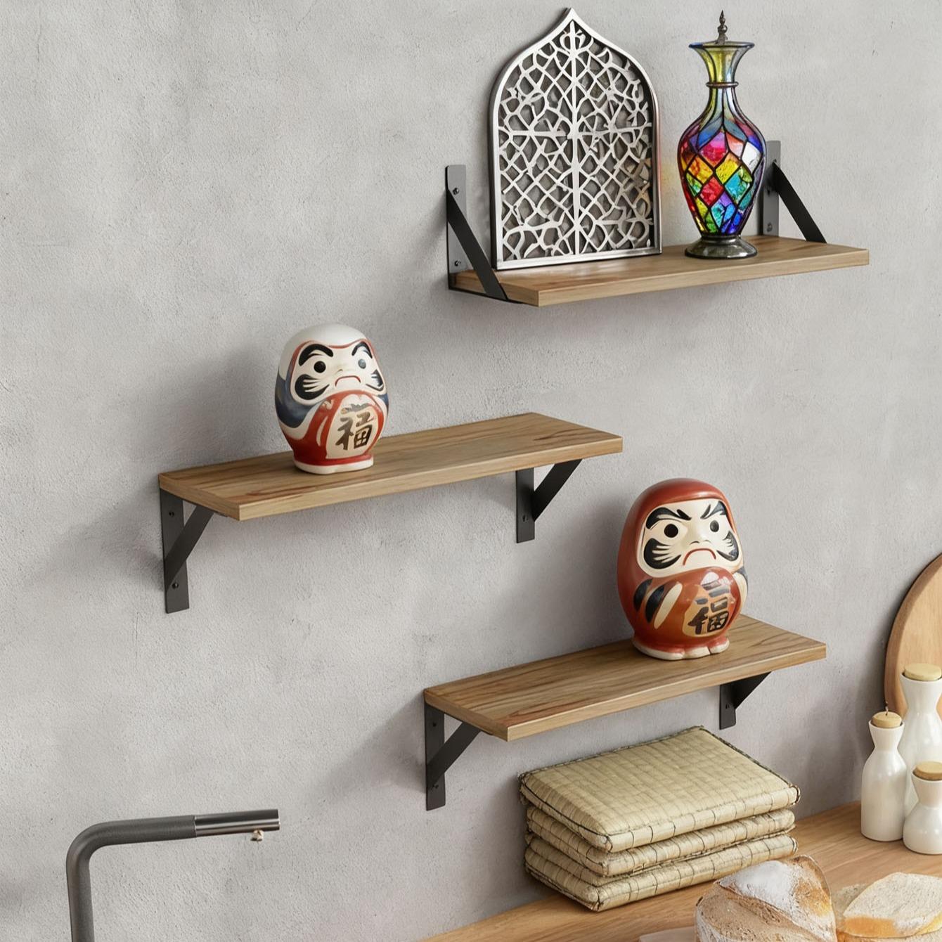 Vintage Wooden Wall Shelf (wabi-Sabi Style), Decorative Storage Rack, Wall Shelf Unit, Suitable for B&bs/light Vintage Home Decor, Natural Rustic Feel