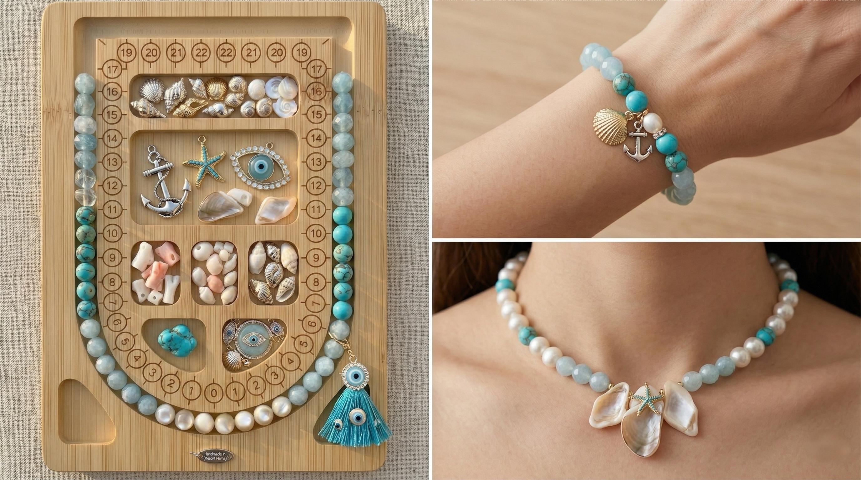 Mini Bamboo Beading Board Portable Jewelry Design Tray for Bracelet Necklace Making Travel Size Pocket Bead Board Organizer DIY Crafting Tool