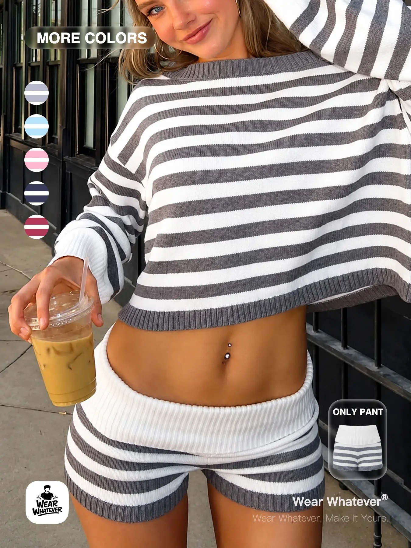 Wear Whatever Women's Striped Knit Micro Shorts, Foldover Waist Low Rise Fitted Shorts for Y2K High Street, Festival, Coffee Run, Weekend and Summer Casual Outfits, Casual Fashion Shorts, Casual Comfy Shorts