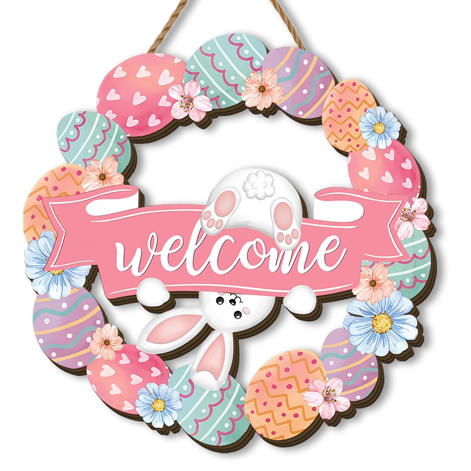 2D Flat Design — 1-Piece Easter Wooden Wreath, Easter Egg Garland, Easter Party Decoration, Easter Bunny Accent, Outdoor Yard Decor — The Perfect Easter Gift. Suitable for various festive occasions.