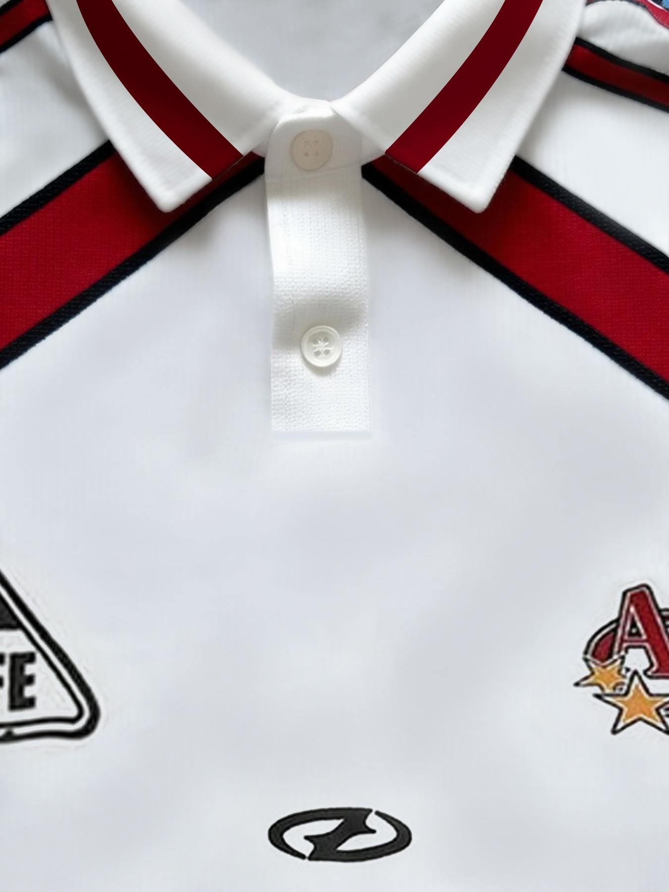 90s Retro White Red Striped Oversized Soccer Jersey, Y2K Vintage Streetwear Football Shirt, Harajuku Hip Hop Casual Polo Top, TikTok Viral Throwback Athletic Tee