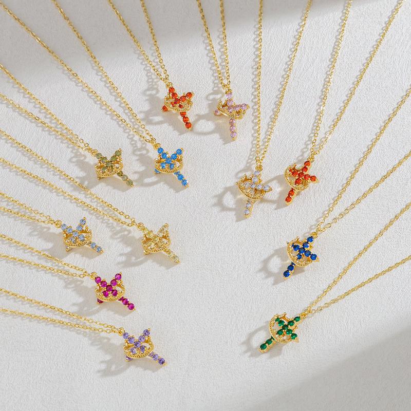 Dearmay Simple Crown Cross Pendant Seven colorful necklaces for women and men and girls beautiful necklaces, everyday dress embellishes all matched beautifully with necklaces