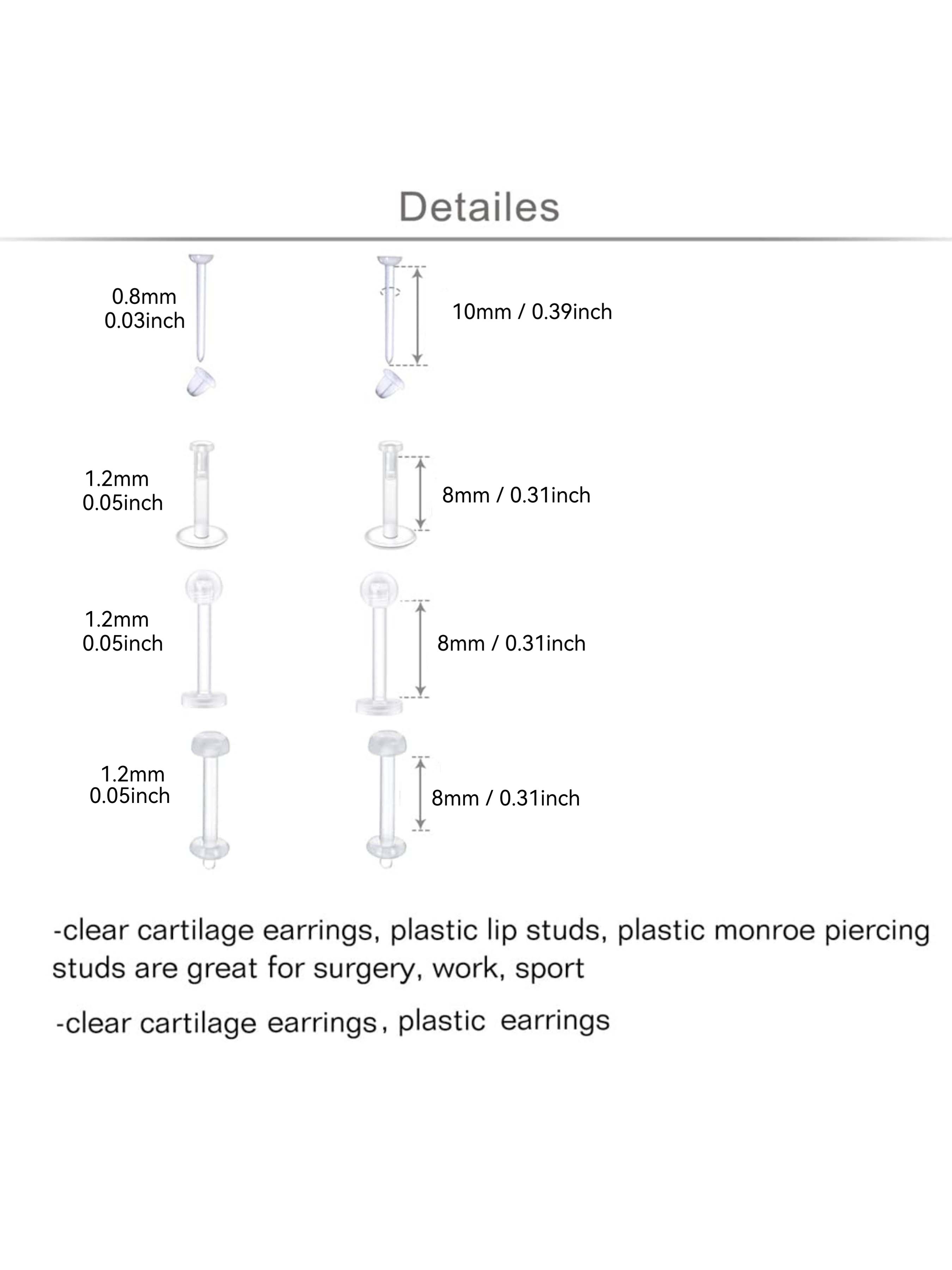 Clear Nose Rings & Studs - Plastic Nose Piercing Retainers - 16g, 20g - Clear Cartilage Earrings & Lip Piercing Retainer