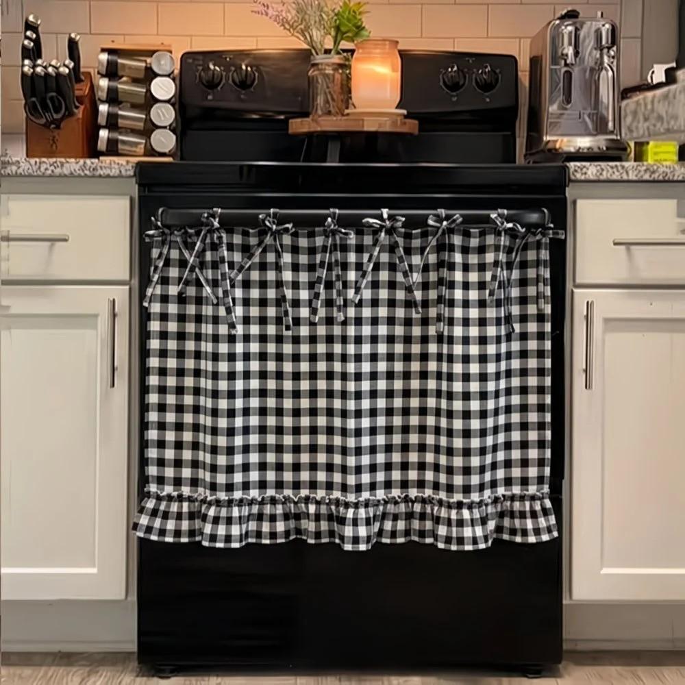 Handmade Kitchen Apron Curtain, Tie-Top Design, Heat Resistant, Easy Installation, Farmhouse Style, Covers Oven, Dishwasher, Washer