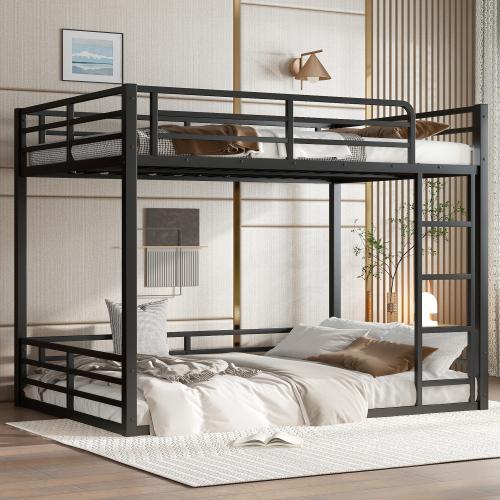 Floor Bunk Bed Frame, Heavy-Duty Bunk Bed for Kids, Teens, Adults, Noise-reduced Design, Black
