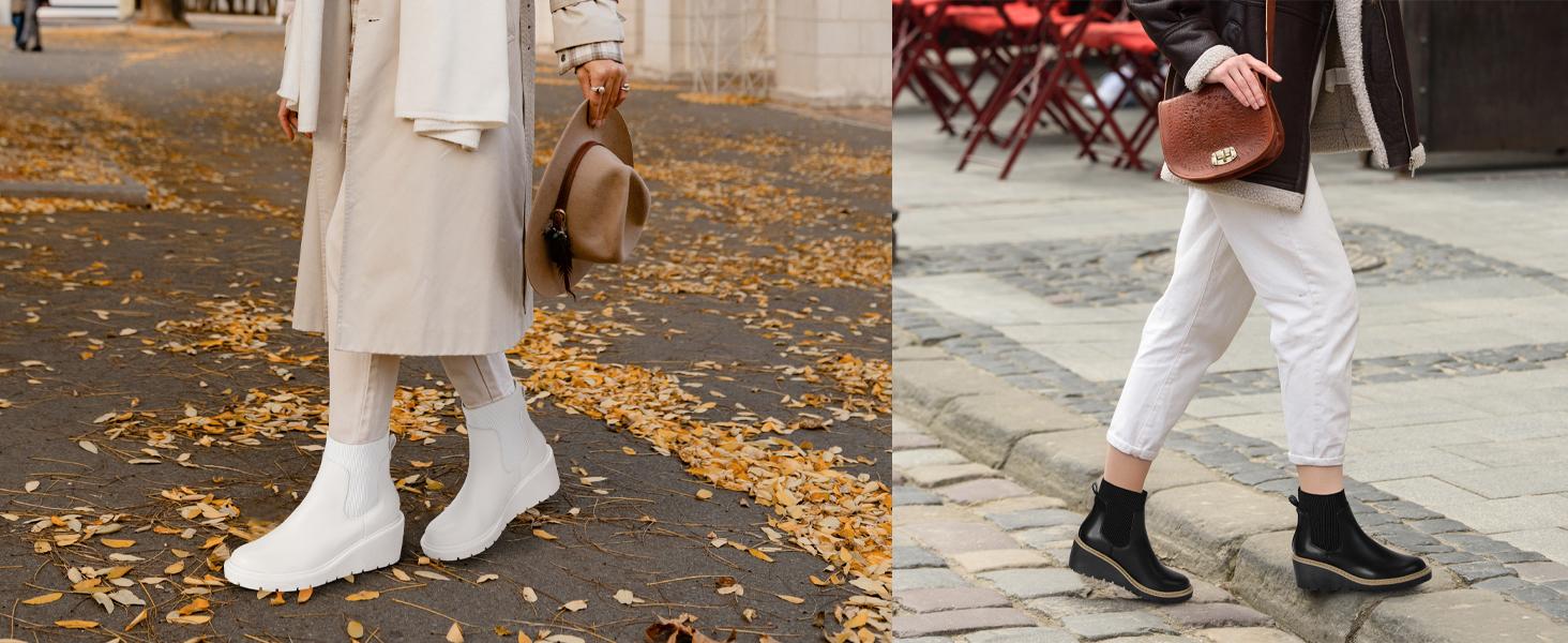 IDIFU Women's Trendy Platform Wedge Chelsea Booties, Stylish Comfort Elastic Boots, Thick-Soled Wedge Footwear, Fashion Soft Walking Shoes Girl