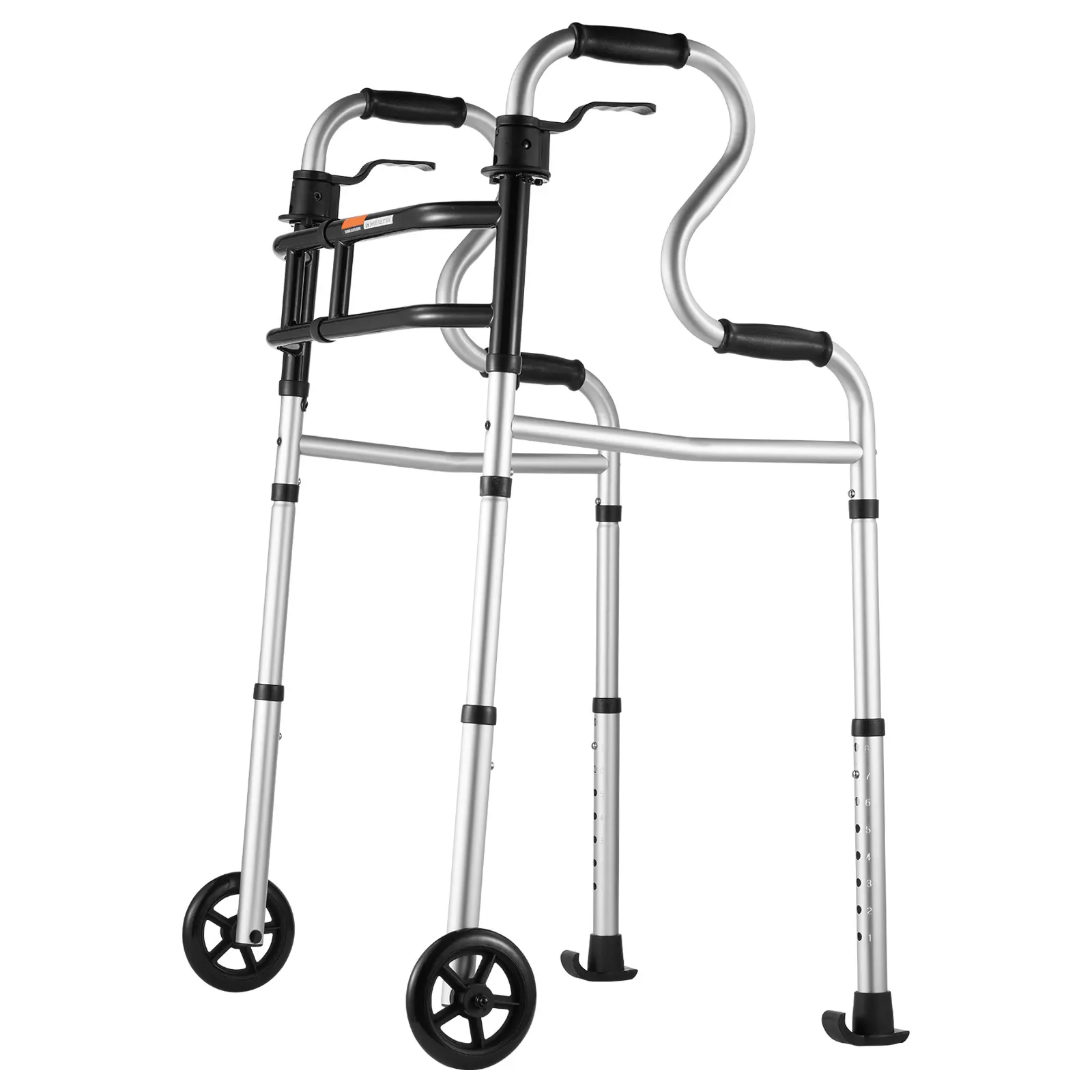 Folding Walker on Wheels, 3-in-1 Stand-Assist Folding Walkers with Adjustable Height and Width, Up to 350LBS, Lightweight Aluminum, Front Wheeled Mobility Aid for Elderly Handicapped Disabled