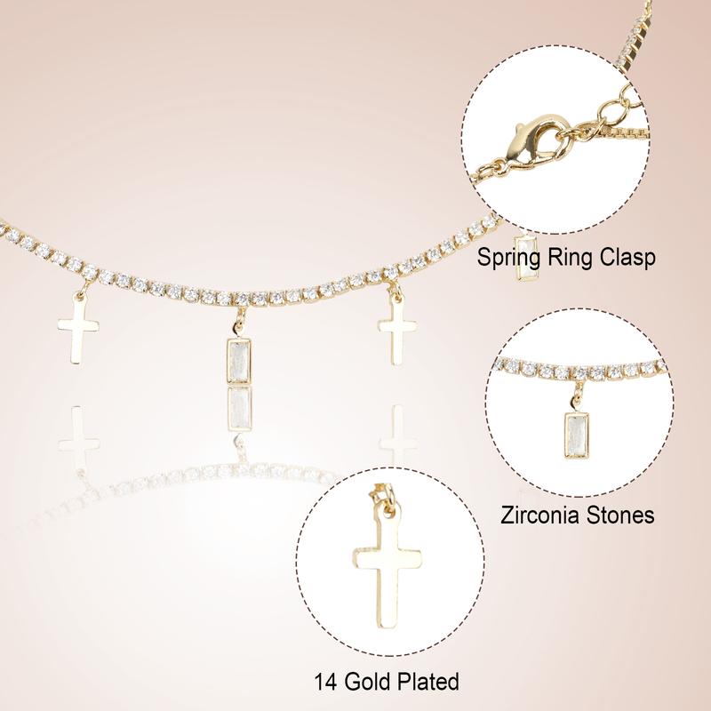 MEIITRUE 14K Gold Plated Cross Pendant Necklace for Women, Dainty Cubic Zirconia Charm Necklace, Perfect Jewelry Gift for Girls MEIITRUE 14K Gold Plated Cross Pendant Necklace for Women, Dainty Cubic Zirconia Charm Necklace, Perfect Jewelry Gift for Girls