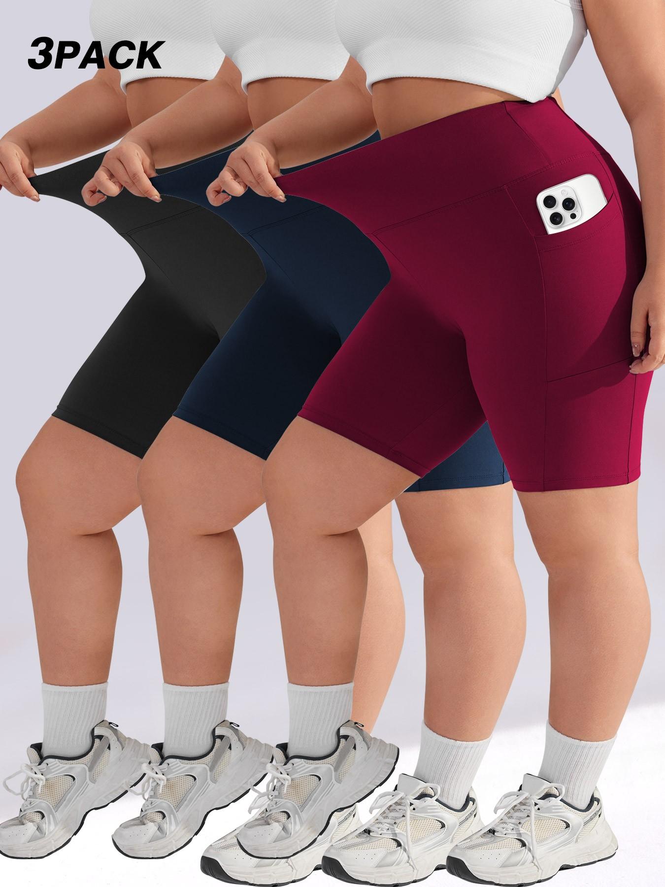 Women's Plus Size High Waist Elastic Skinny Pants, Abdominal Control, Pocket Design, Casual Comfort for Daily Wear & Outdoor Activities, Soft Stretch Shorts