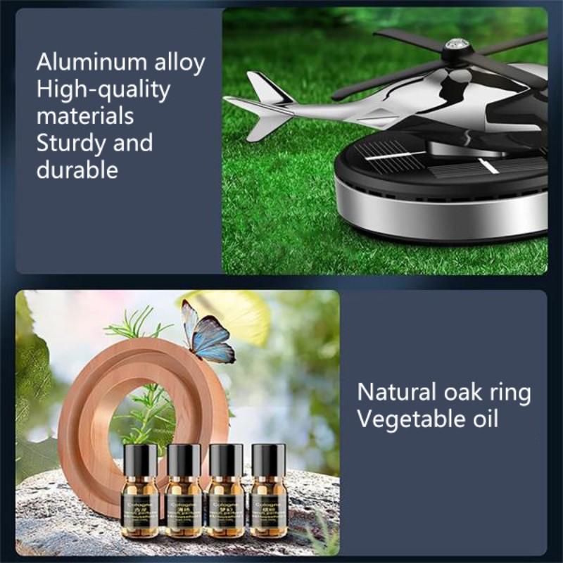 Solar-Powered Car Air Freshener, Rotating Helicopter Aromatherapy Diffuser, Aircraft Aluminum Indoor Decor, Car and Home Diffuser