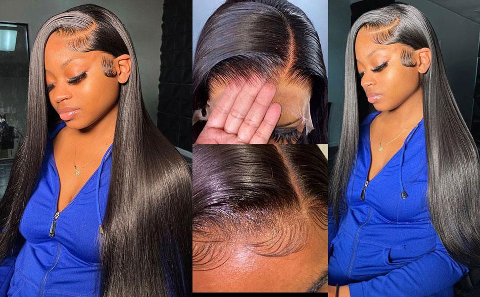 Lemoda SKINLIKE Real HD Lace Wigs 210% Density Straight 13x4 Full Lace Frontal Wigs 12A Brazilian Straight Virgin Human Hair Lace Front Wig Invisible 0.1mm Ultra-thin Frayed Ends Tiny Knots