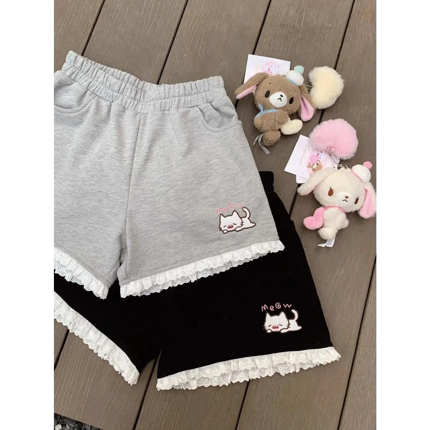 2026 Summer High Waisted Cotton Shorts Women Cute Cat Cartoon Print Japanese Casual Daily Fashion Female Short Bottoms