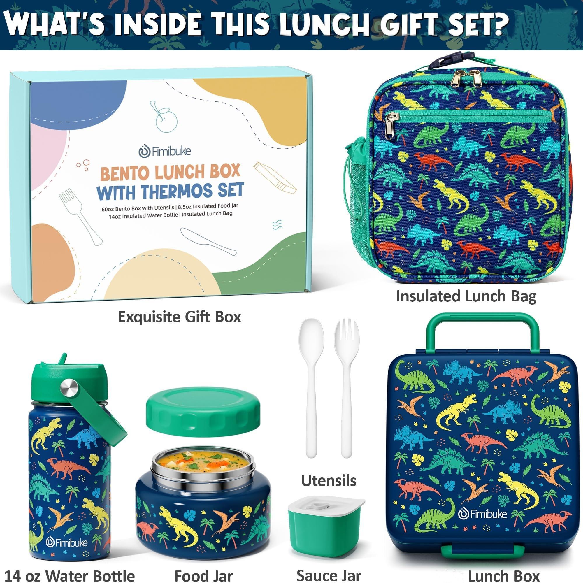 Fimibuke Bento Lunch Box , 3-4 Compartment 60OZ Toddler Lunch Box Container with Leakproof 8OZ Insulated Food Jar, Sauce Jar, Utensil for School, BPA-Free Dishwasher Safe,Funny Patterns,Back to school gift Fimibuke Bento Lunch Box , 3-4 Compartment 60OZ Toddler Lunch Box Container with Leakproof 8OZ Insulated Food Jar, Sauce Jar, Utensil for School, BPA-Free Dishwasher Safe,Funny Patterns,Back to school gift
