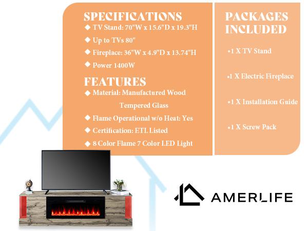 VanAcc Modern TV Stand with Fireplace for Living room, 70"/80" Entertainment Center with LED Lights, Flip Doors & Corner Glass Decor, Large Storage Space Apartment Furniture for TVs up to 80"/90"