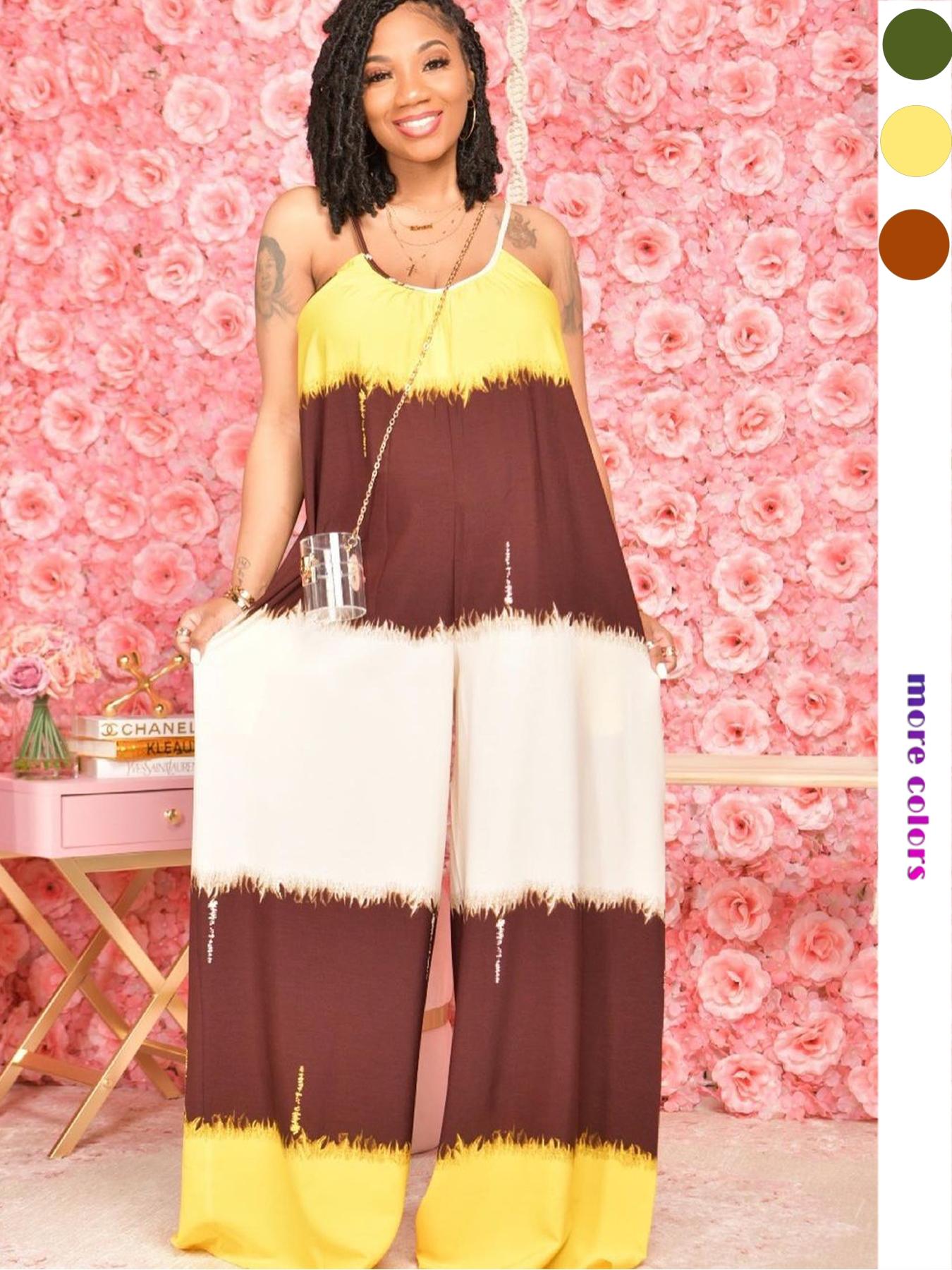 Women's Colorblock Cami  Jumpsuit, Casual Sleeveless Jumpsuit for Summer, Women's Clothing for Daily Wear