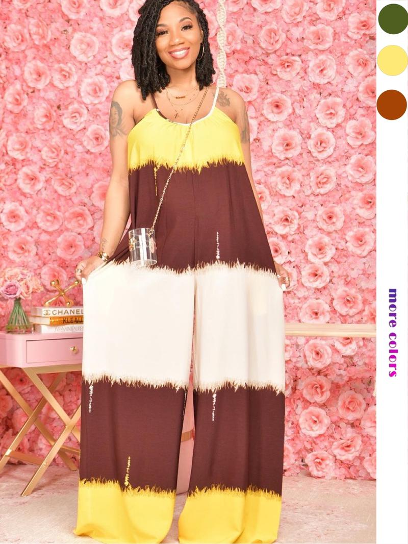 Women's Colorblock Cami  Jumpsuit, Casual Sleeveless Jumpsuit for Summer, Women's Clothing for Daily Wear