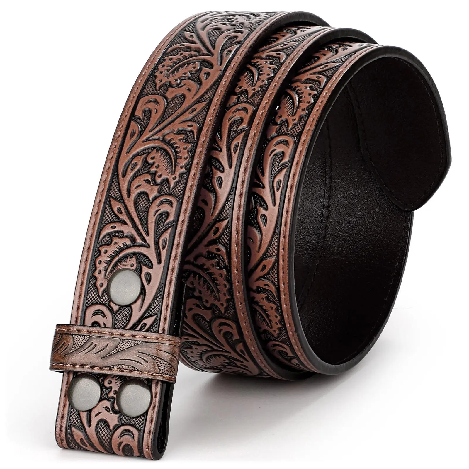 Leather Belt Strap for Men & Women, Western Engraved Embossed Cowboy Belt for Interchangeable Buckles, Men's Accessories for Jeans, Western Concho Belts