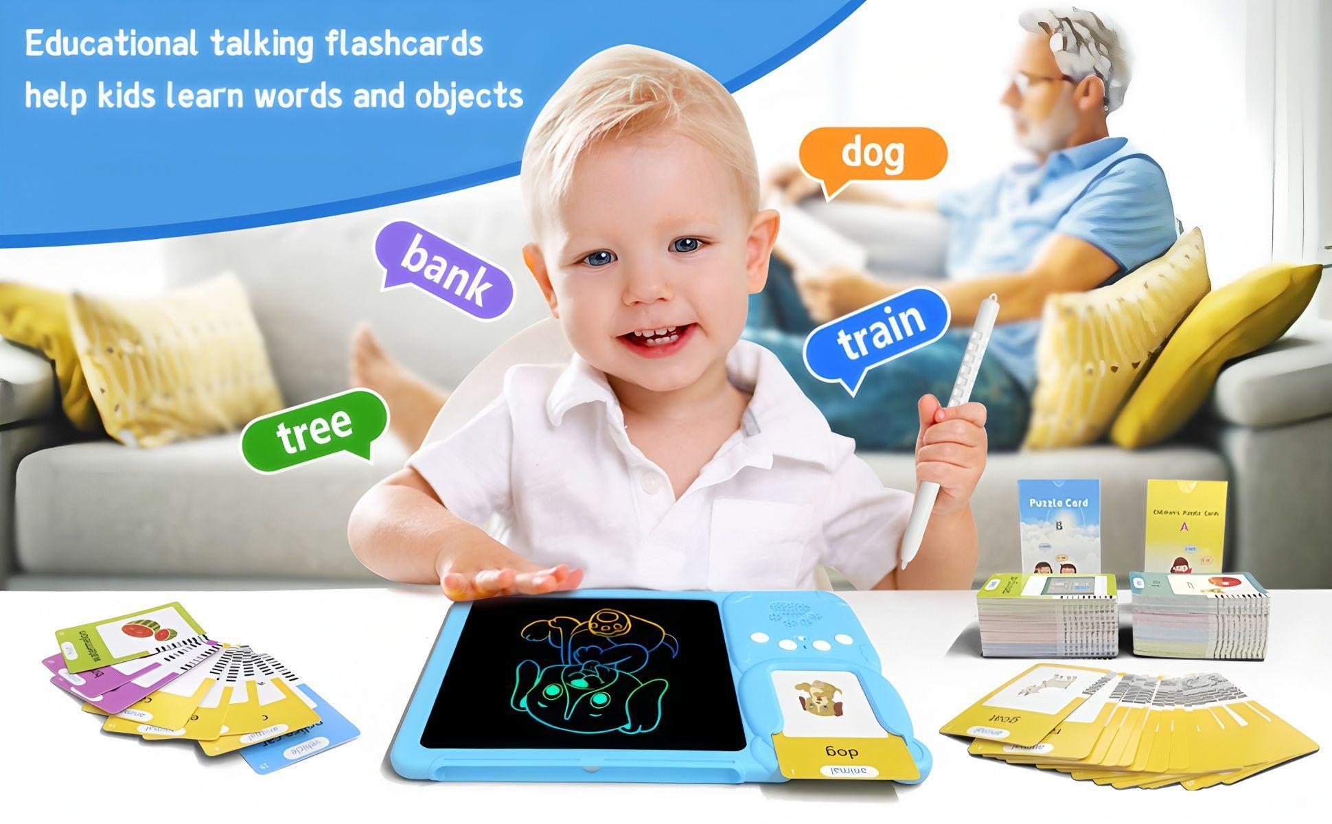 KIDGENIUS  Spanish & English 510 Vocabulary Words Portable LCD Screen Early Learning Gift for Kids Dual Grammar System Interactive Drawing Fun Multifunctional Toy for Autism Therapy - Talking Flash Cards