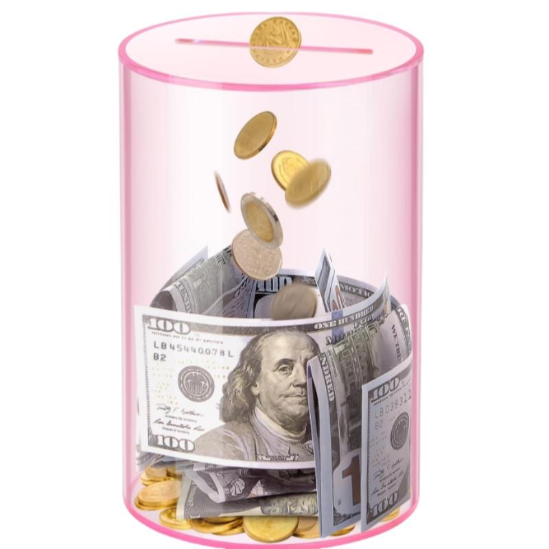 Acrylic Coin Bank Cylinder, Transparent Money Box, One-Way Inlet, Kids Gift, Independence Day Memorial, Desktop Decoration, Savings Planner, Acrylic Savings Jar, Acrylic Piggy Bank
