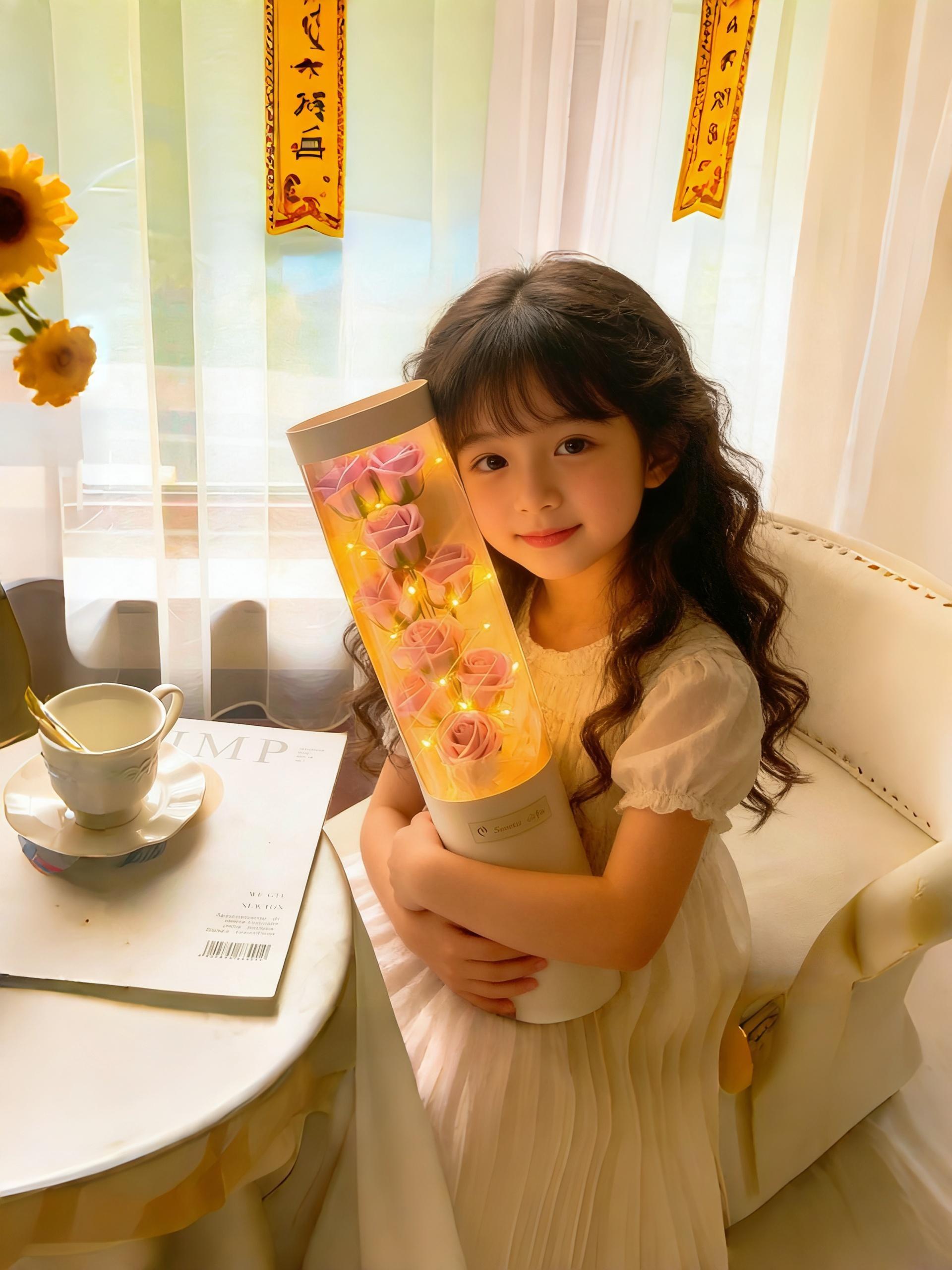 Valentine's Day Custom Rose Bouquet Hug Bucket, Realistic Artificial Flowers, Star Lights, Anniversary Romantic Gift, Wedding Party Decor