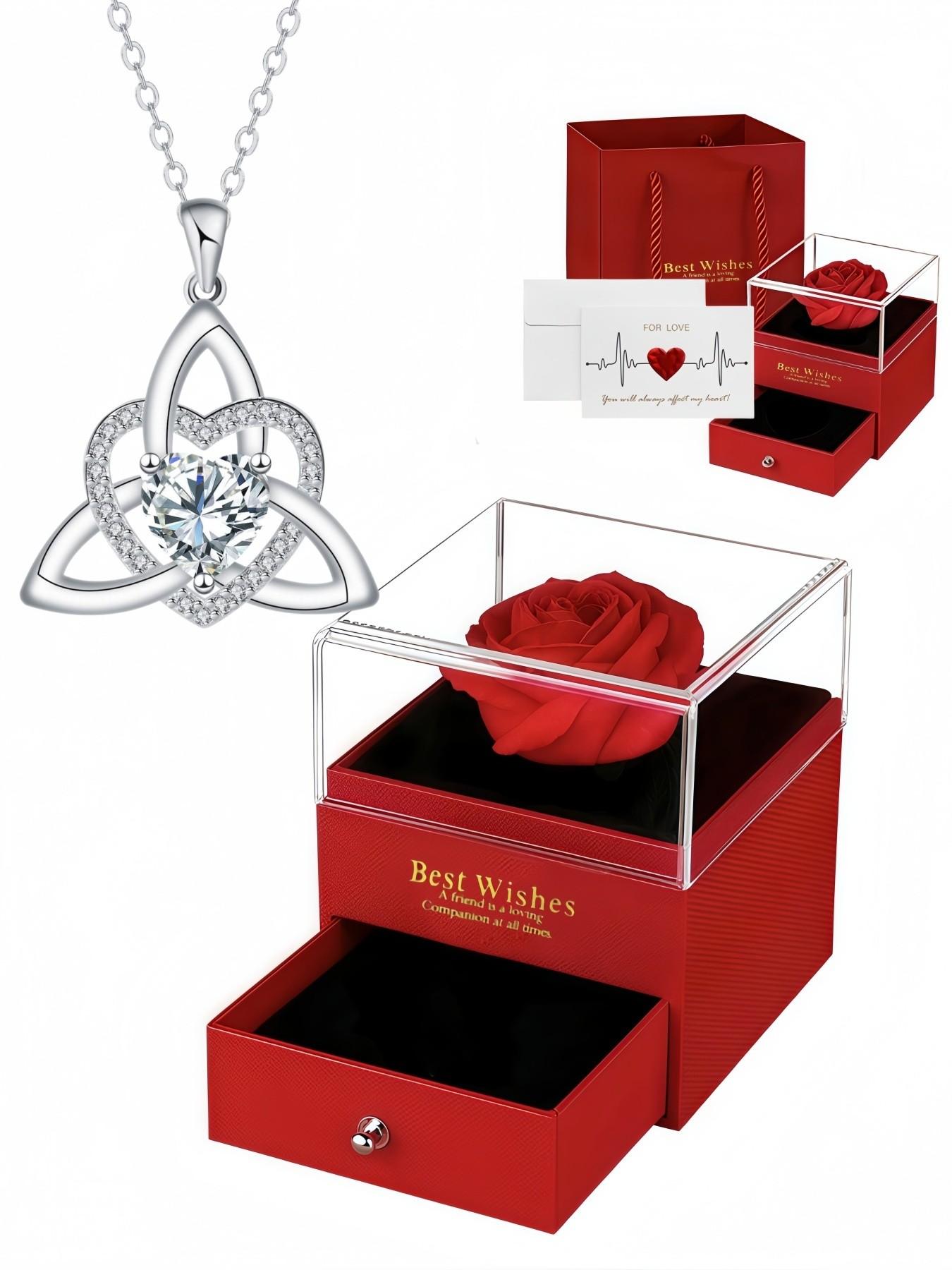 Eternal Star Knot Heart Vintage Celtic Witch Knot gemstone necklace.Paired with a red preserved rose gift box.Ideal gift for festivals, birthdays, Mother’s Day and Valentine’s Day.