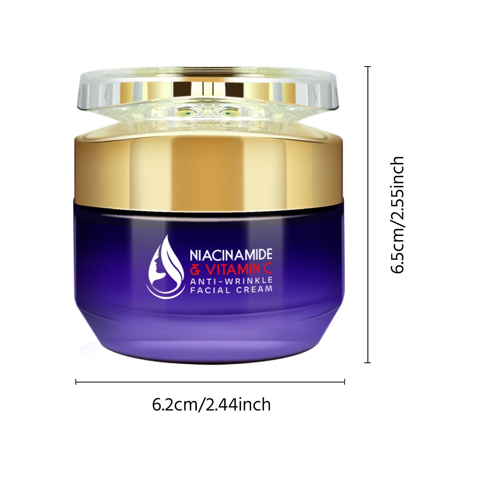 Vitamin C Niacinamide Wrinkle Cream, Gentle Skin Care, Fades Fine Lines, Brightens Skin Tone, Hyaluronic Acid, Long-Lasting Moisture, 50g