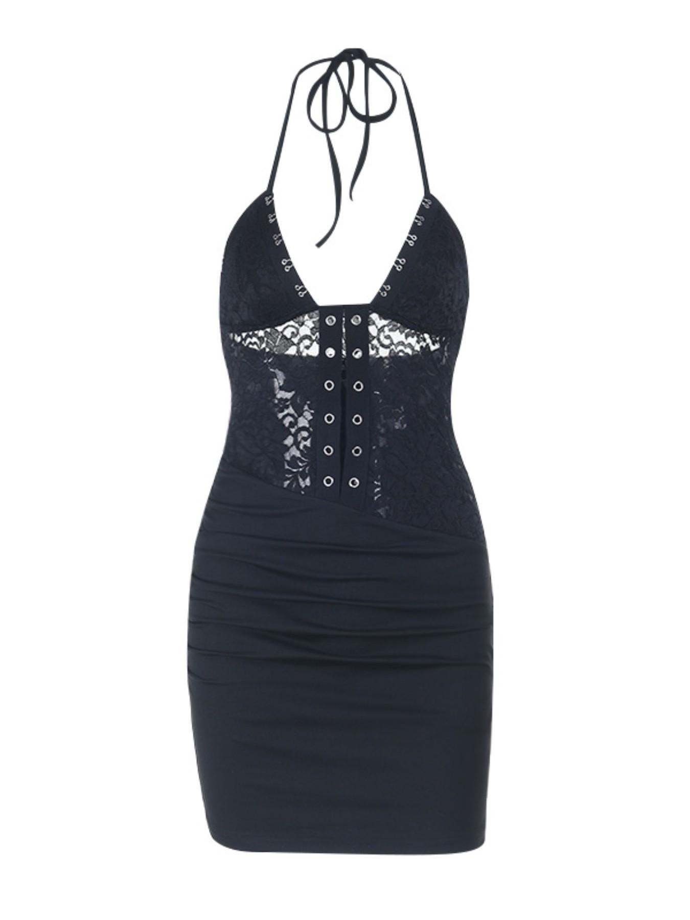 Lace Patchwork Dress, Sexy Slim-Fitting Design, Plain Pattern, Perfect for Stylish, Ca Prop 65 Compliant, No Hazzard