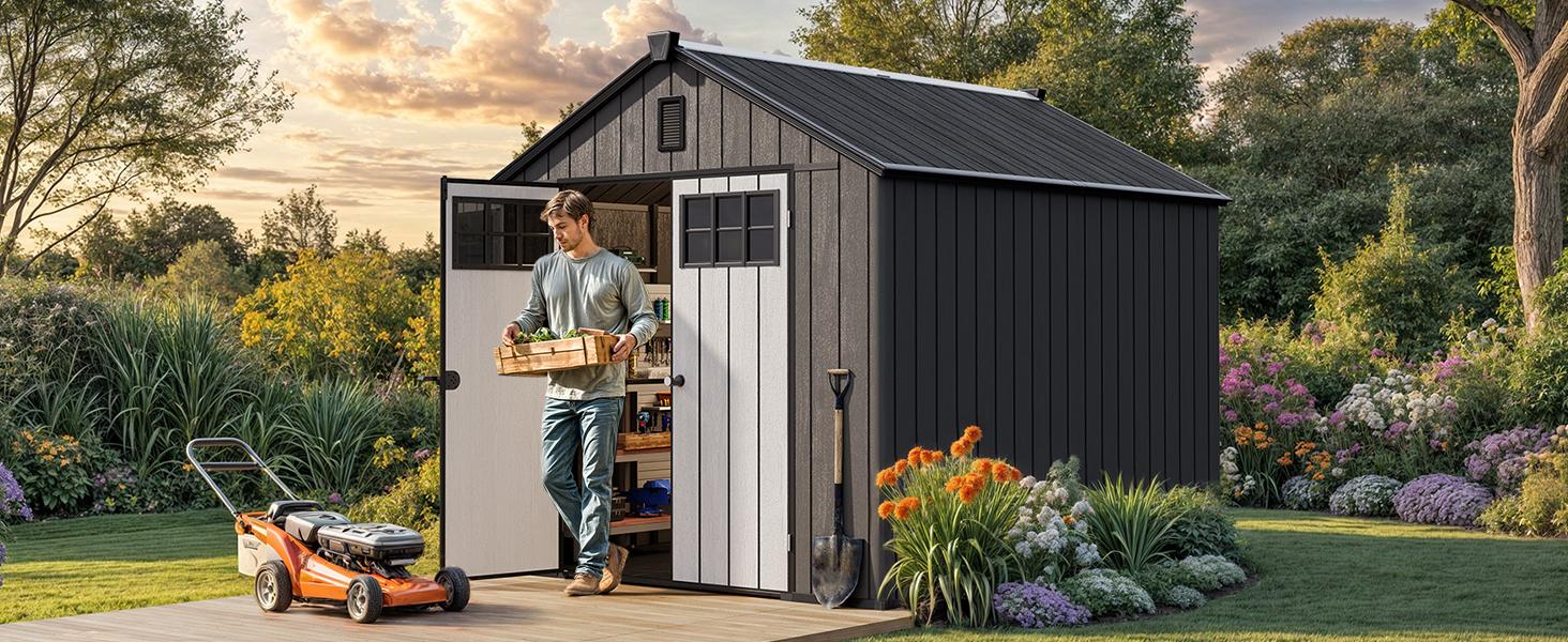 Yitahome 8x10 FT Outdoor Storage Shed with Floor, Plastic Garden Shed for Bikes, Tools, and Pool Supplies, Outdoor Resin Shed with Lockable Doors, Windows, and Vents for Patio, Lawn, Backyard Yitahome 8x10 FT Outdoor Storage Shed with Floor, Plastic Garden Shed for Bikes, Tools, and Pool Supplies, Outdoor Resin Shed with Lockable Doors, Windows, and Vents for Patio, Lawn, Backyard