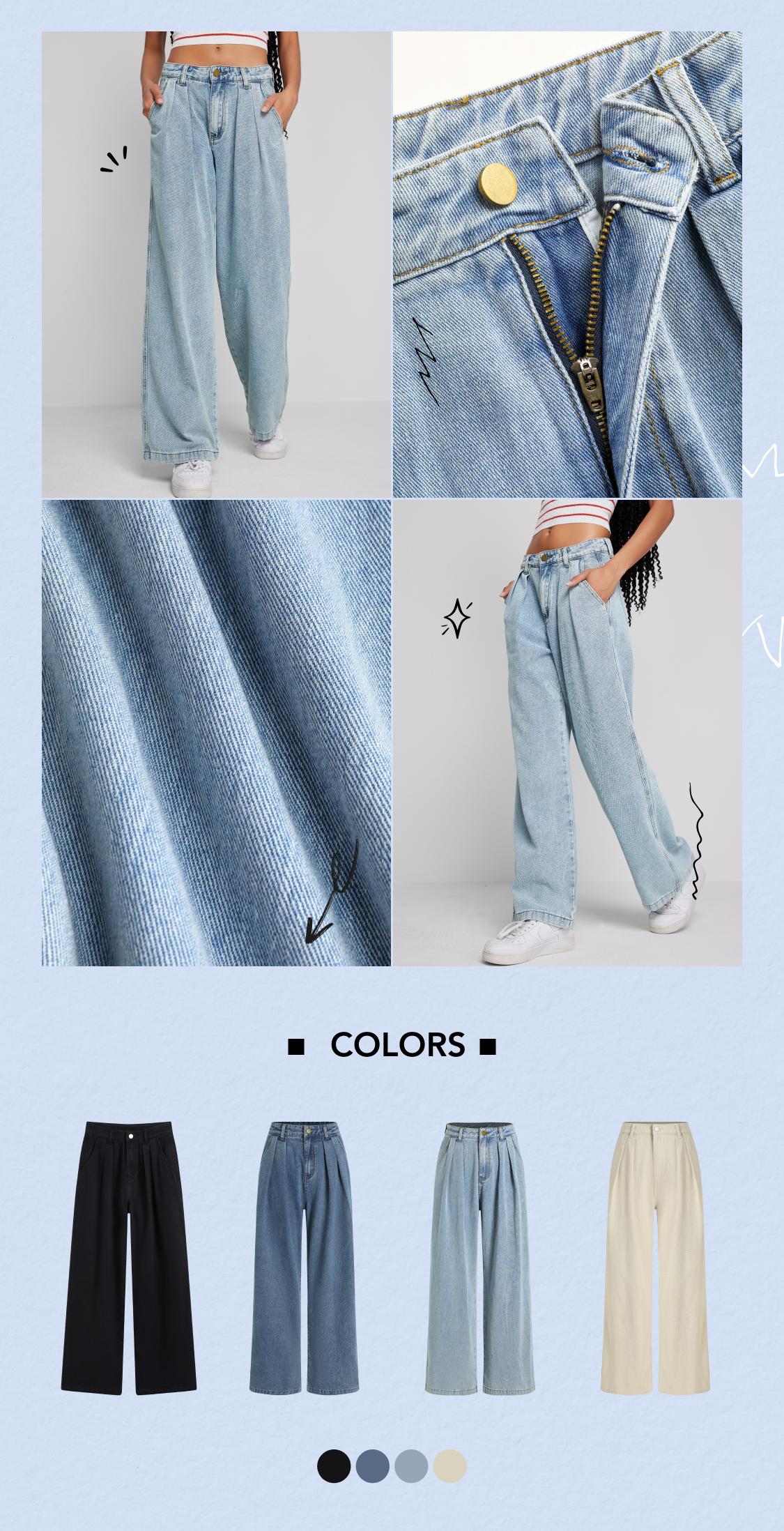 Cider [4 colors, size 0-26] Denim Pleated Wide Leg Jeans