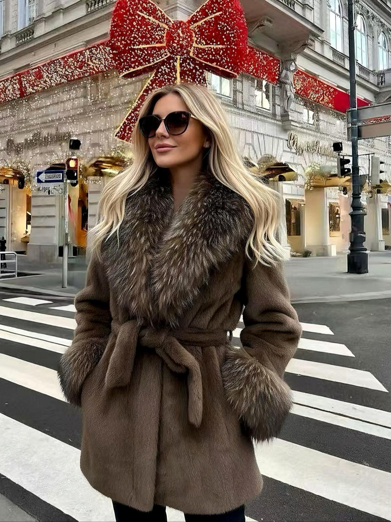 Women's Faux Fur Coat, Winter Fashion Long Sleeve Jacket, Casual Warm Outerwear, Stylish Women's Clothing for Daily Wear, Womenswear