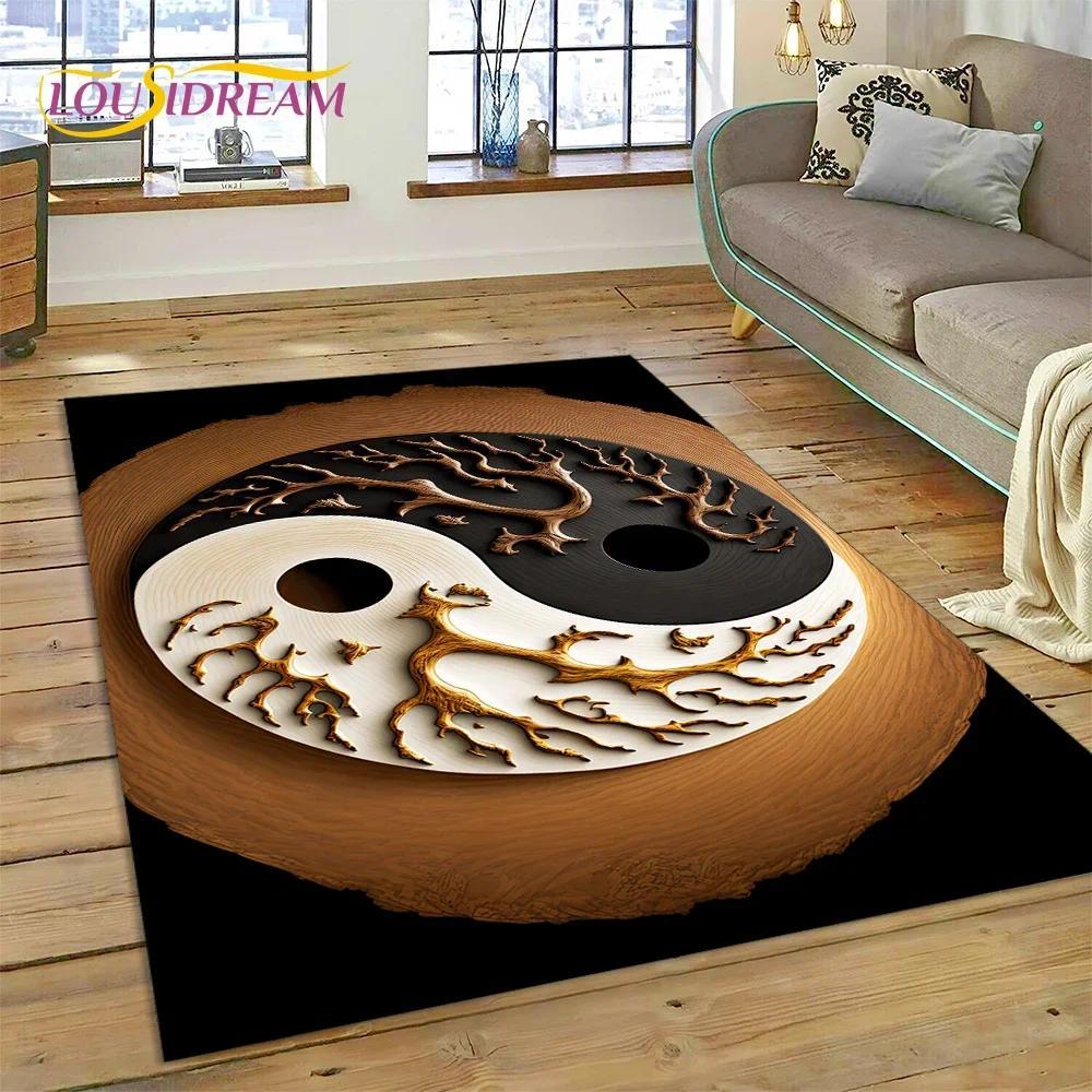 Yin Yang Bagua Flannel Area Rug - Traditional Chinese Taoism Symbol Print Soft Mat for Living Room, Non-Slip Feng Shui Home Decor #YinYangRug #BaguaMat #FengShuiHomeDecor #TaoismSymbolCarpet #NonSlipFlannelRug
