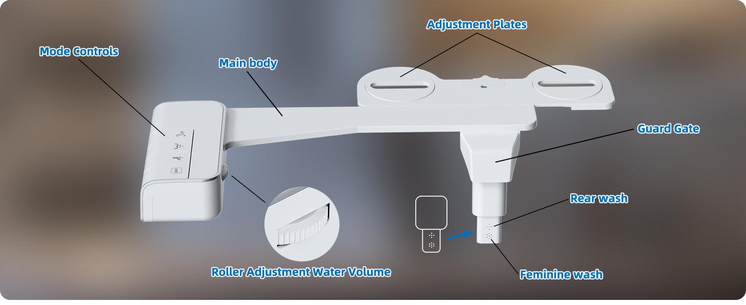 Hibbent Bidet Attachment for Toilet, Non-Electric Dual Nozzle for Frontal & Rear Wash, Adjustable Water Pressure Control, Fresh Water Bidet Toilet Seat, Self Cleaning Water Sprayer, White
