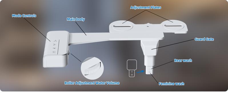 Hibbent Bidet Attachment for Toilet, Non-Electric Dual Nozzle for Frontal & Rear Wash, Adjustable Water Pressure Control, Fresh Water Bidet Toilet Seat, Self Cleaning Water Sprayer, White