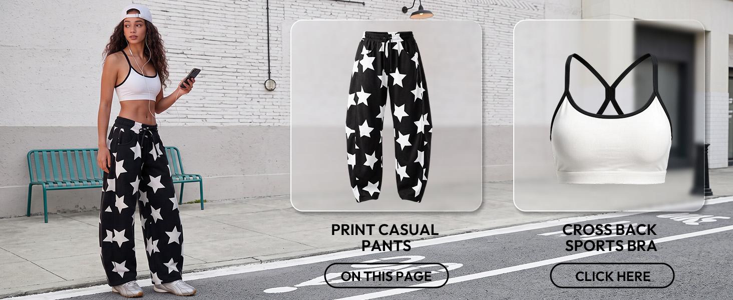 Aoysky Women Star Print Sweatpants, Elastic High Waist Drawstring Baggy Streetwear Pants, Casual Side Pockets Loose Fit Ankle Cuff Lounge Trousers,clothes for back to school,first day of school outfits