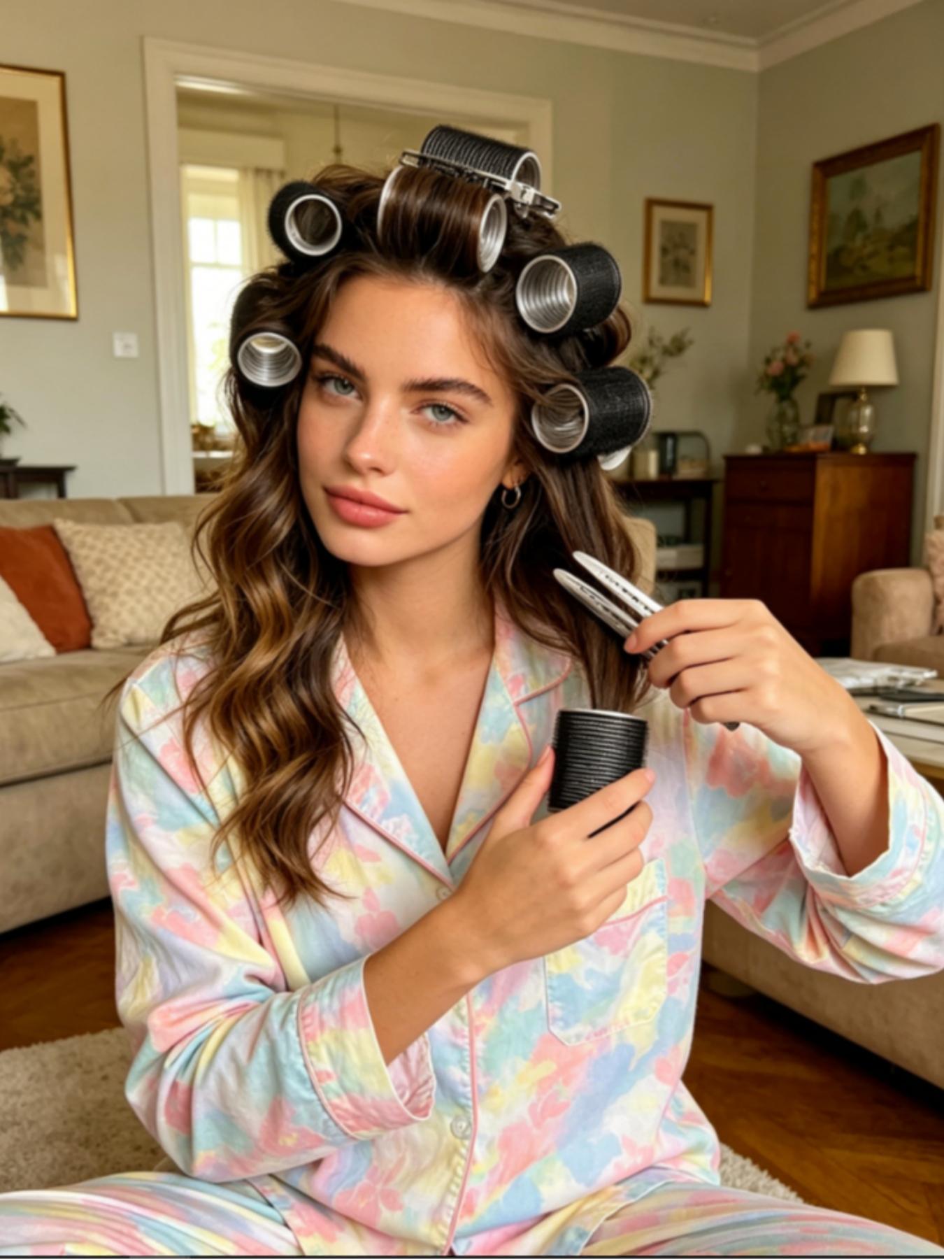 24 Pieces - 12 Jumbo Rollers and 12 Clips for Long Thick Hair Volume Brush Heatless Curling No Heat Curler Hair Tools Styling Tools