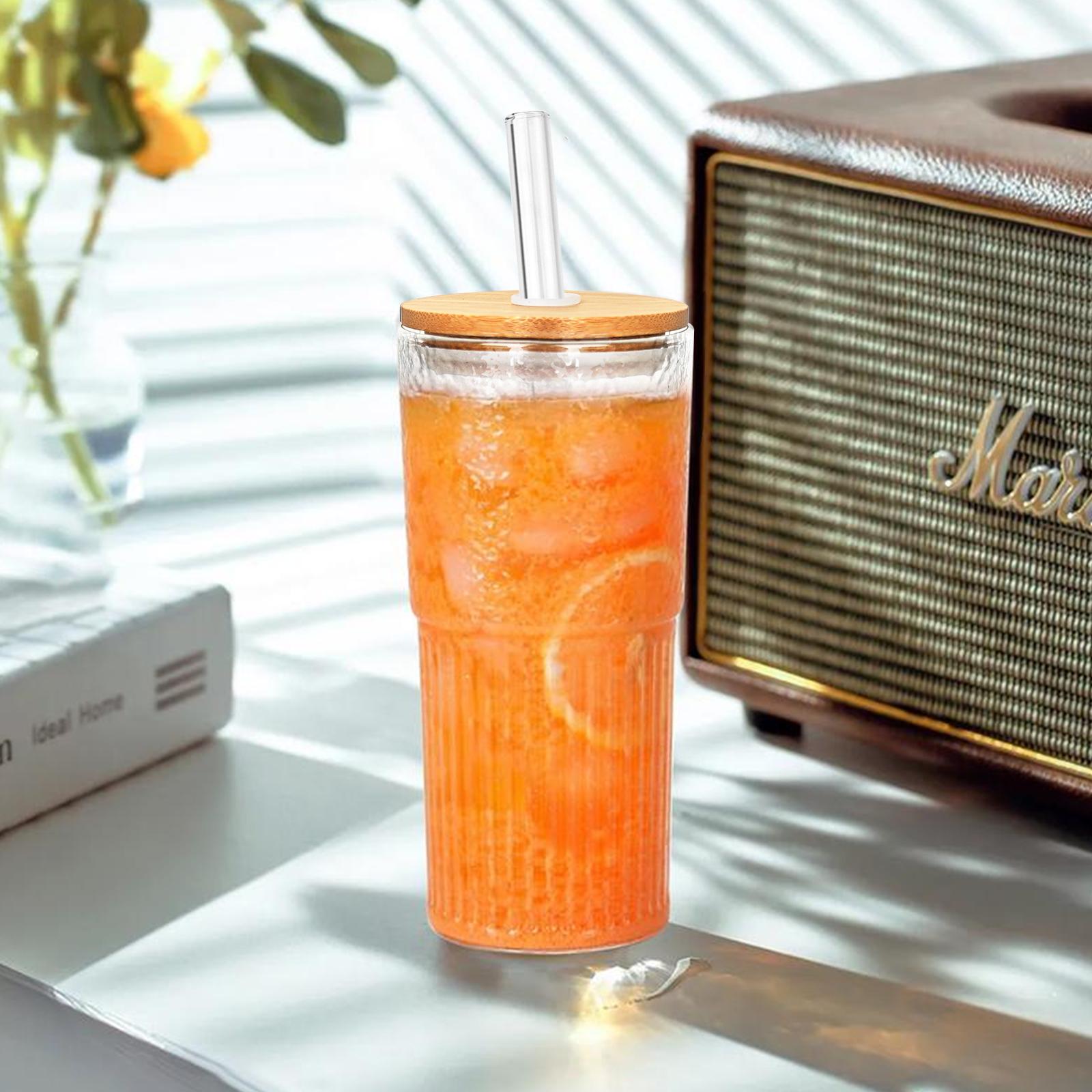 ONEHAUS 2 Packs 20oz Glass Tumblers Set With Lids and Glass Straws, Ice Coffee Cups, Cute Bottles, Mug for Juices and Soda, Drinkware, Holiday Gift, Water Bottle Bamboo Reusable