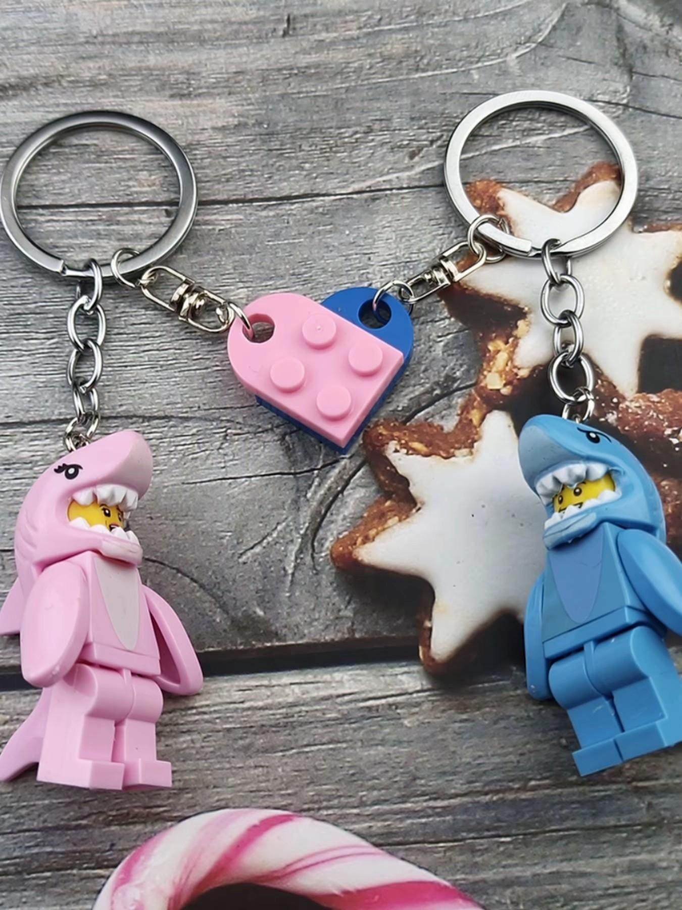 Puzzle Shark Couple Keychain, Blue Heart Half-Puzzle Keychain, Cute Love Accessory, Friendship Keychain Gift, Casual Style, Couple Key Ring