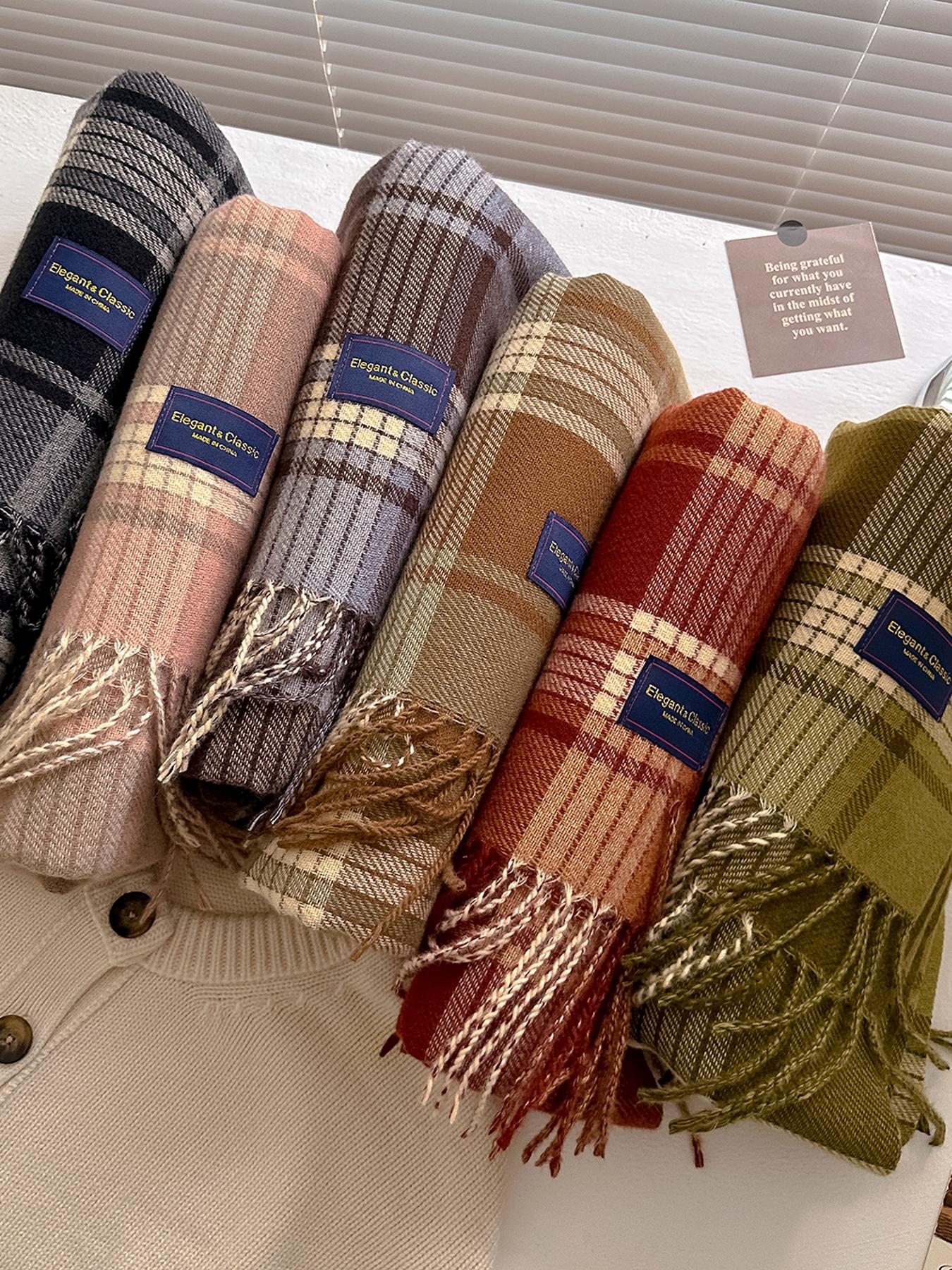 Women's Plaid Scarf Fitted Style, Fall & Winter Casual Fashion Accessory, Perfect for Christmas, Warm Knit Wrap, Checkered Scarf